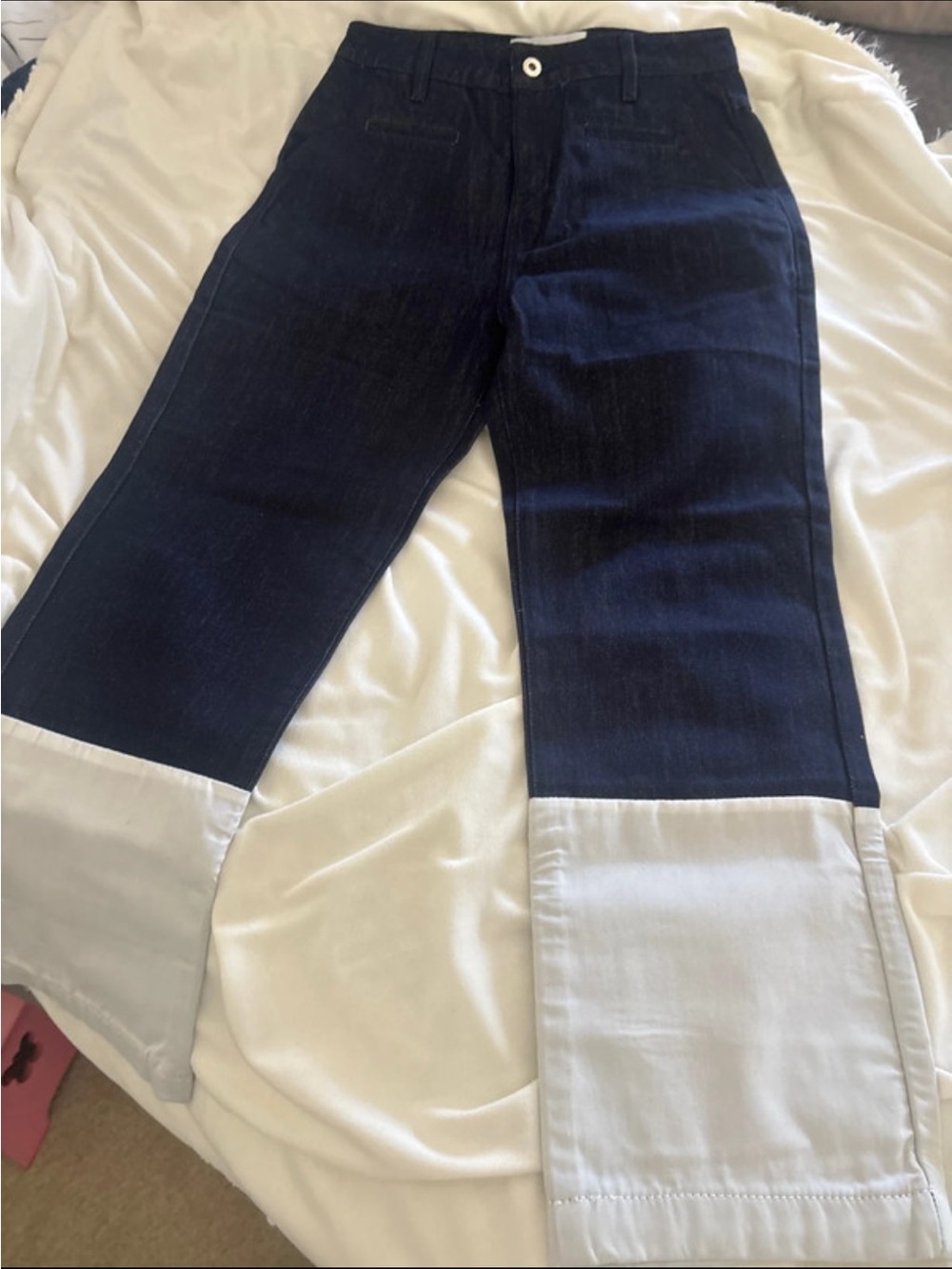 Dark denim Two-Tone Wide-Leg Jeans in Dark Indigo and Light Cream Panel